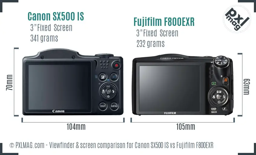 Canon SX500 IS vs Fujifilm F800EXR Screen and Viewfinder comparison