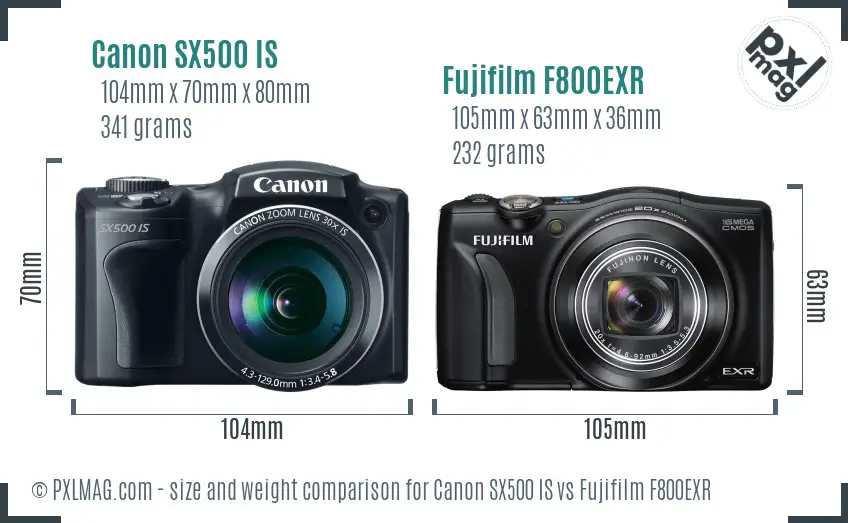 Canon SX500 IS vs Fujifilm F800EXR size comparison