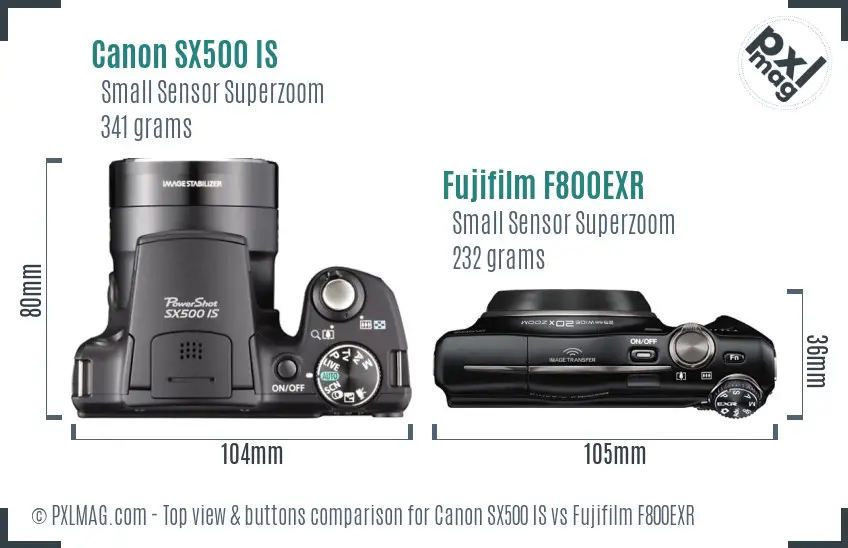 Canon SX500 IS vs Fujifilm F800EXR top view buttons comparison