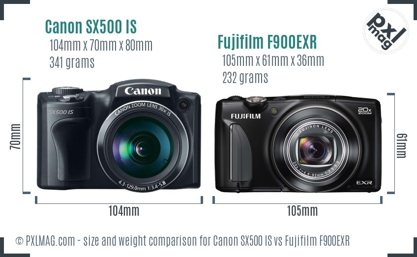 Canon SX500 IS vs Fujifilm F900EXR size comparison Canon SX500 IS vs Fujifilm F900EXR size comparison