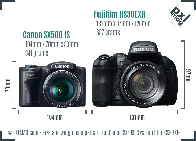 Canon SX500 IS vs Fujifilm HS30EXR size comparison Canon SX500 IS vs Fujifilm HS30EXR size comparison