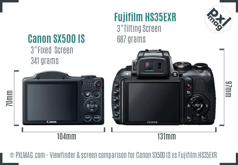 Canon SX500 IS vs Fujifilm HS35EXR Screen and Viewfinder comparison