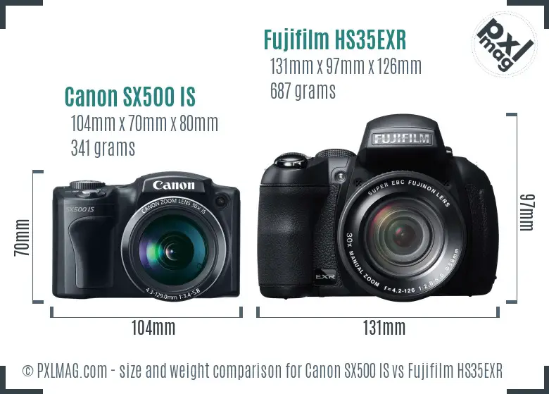Canon SX500 IS vs Fujifilm HS35EXR size comparison