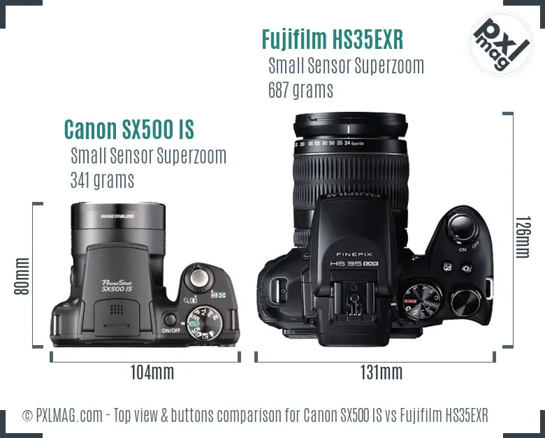 Canon SX500 IS vs Fujifilm HS35EXR top view buttons comparison