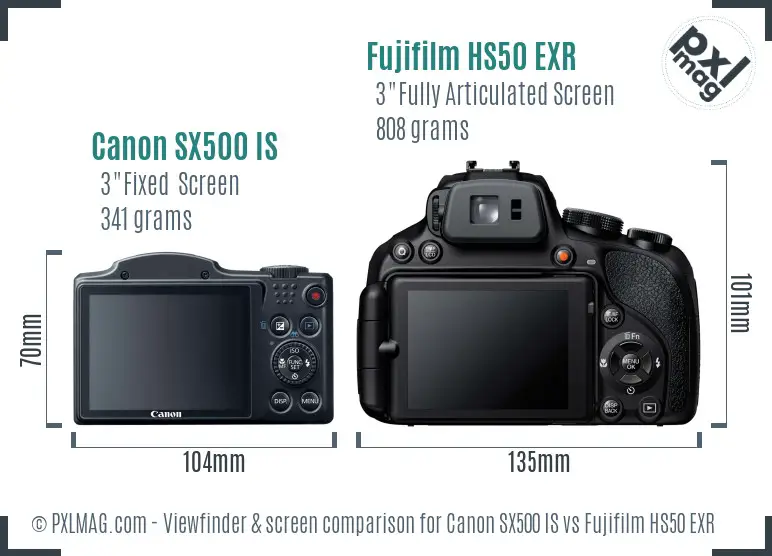 Canon SX500 IS vs Fujifilm HS50 EXR Screen and Viewfinder comparison