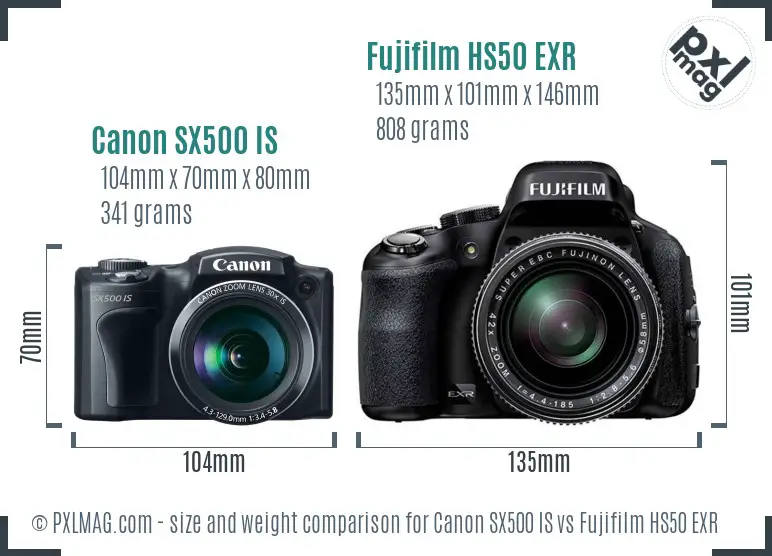 Canon SX500 IS vs Fujifilm HS50 EXR size comparison