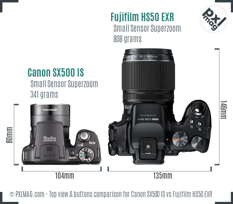 Canon SX500 IS vs Fujifilm HS50 EXR top view buttons comparison