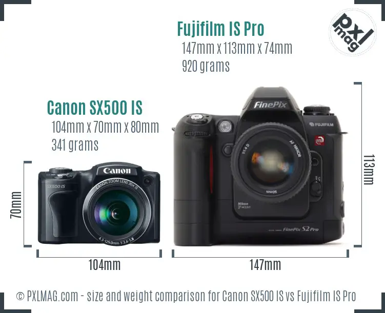 Canon SX500 IS vs Fujifilm IS Pro size comparison Canon SX500 IS vs Fujifilm IS Pro size comparison