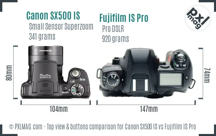 Canon SX500 IS vs Fujifilm IS Pro top view buttons comparison Canon SX500 IS vs Fujifilm IS Pro top view buttons comparison