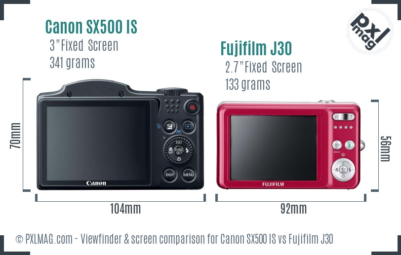 Canon SX500 IS vs Fujifilm J30 Screen and Viewfinder comparison