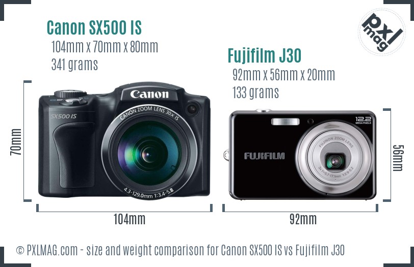 Canon SX500 IS vs Fujifilm J30 size comparison Canon SX500 IS vs Fujifilm J30 size comparison