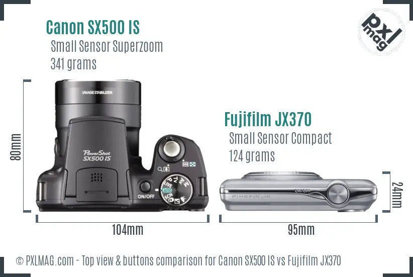 Canon SX500 IS vs Fujifilm JX370 top view buttons comparison