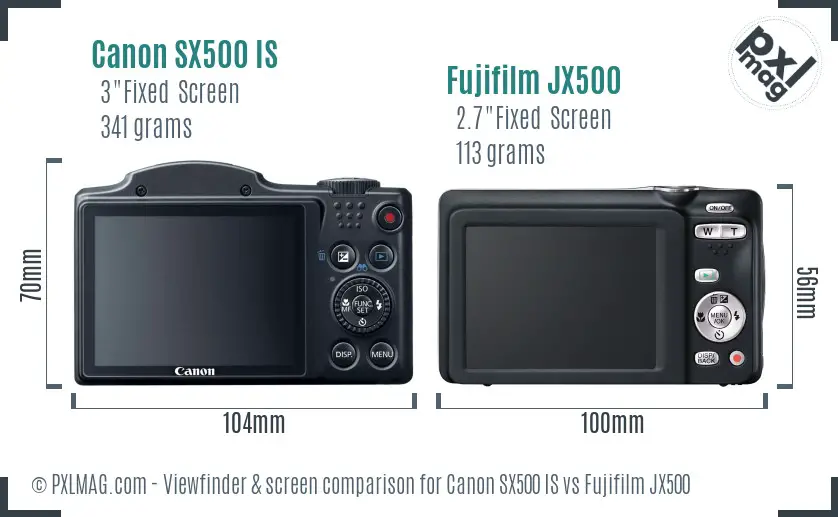 Canon SX500 IS vs Fujifilm JX500 Screen and Viewfinder comparison