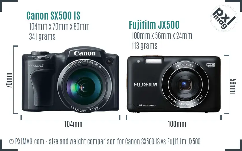 Canon SX500 IS vs Fujifilm JX500 size comparison