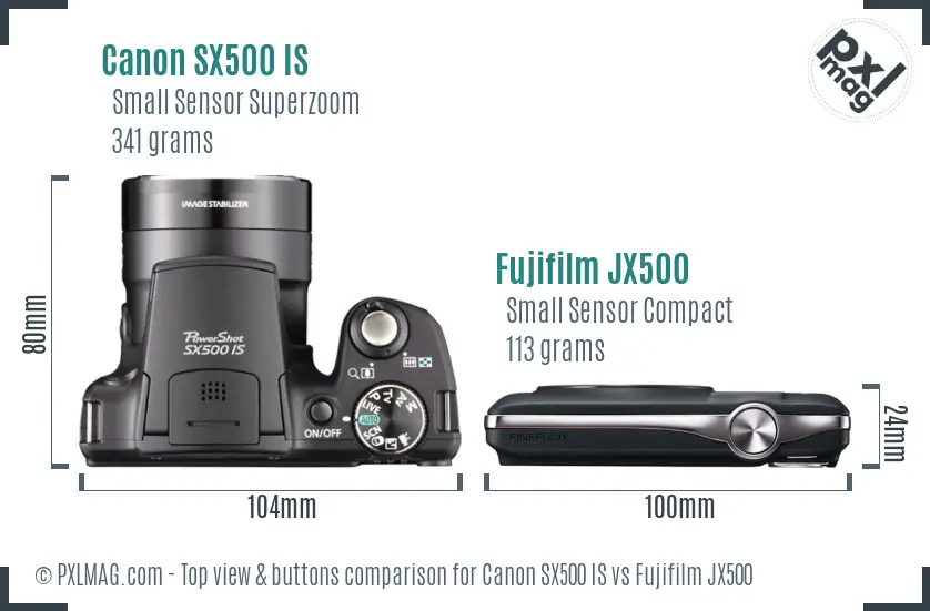 Canon SX500 IS vs Fujifilm JX500 top view buttons comparison