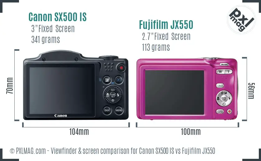 Canon SX500 IS vs Fujifilm JX550 Screen and Viewfinder comparison