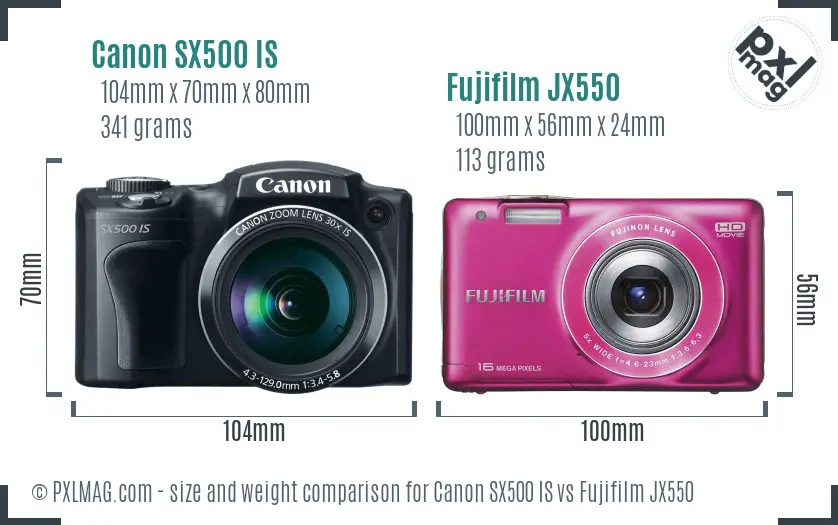 Canon SX500 IS vs Fujifilm JX550 size comparison