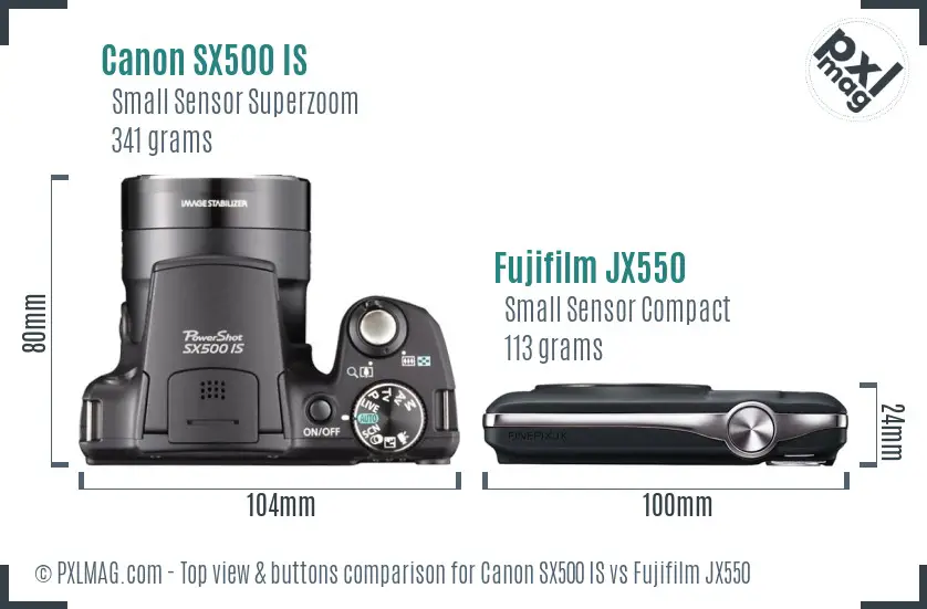 Canon SX500 IS vs Fujifilm JX550 top view buttons comparison