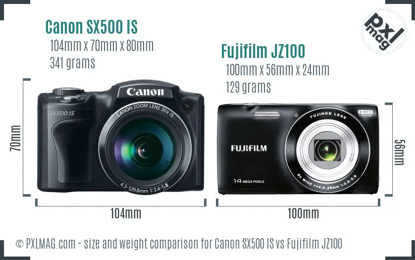 Canon SX500 IS vs Fujifilm JZ100 size comparison