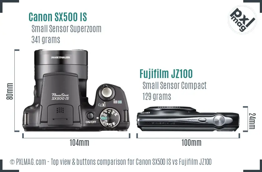 Canon SX500 IS vs Fujifilm JZ100 top view buttons comparison