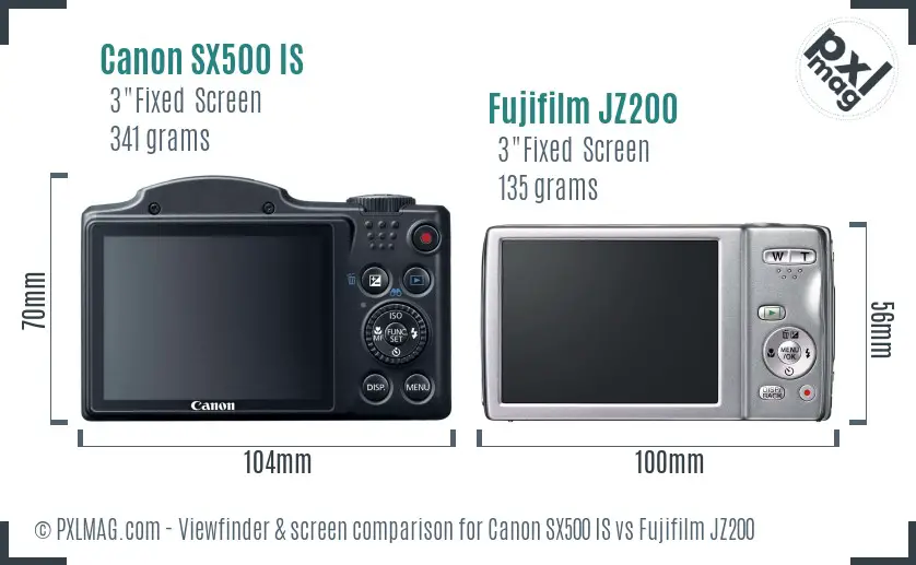 Canon SX500 IS vs Fujifilm JZ200 Screen and Viewfinder comparison