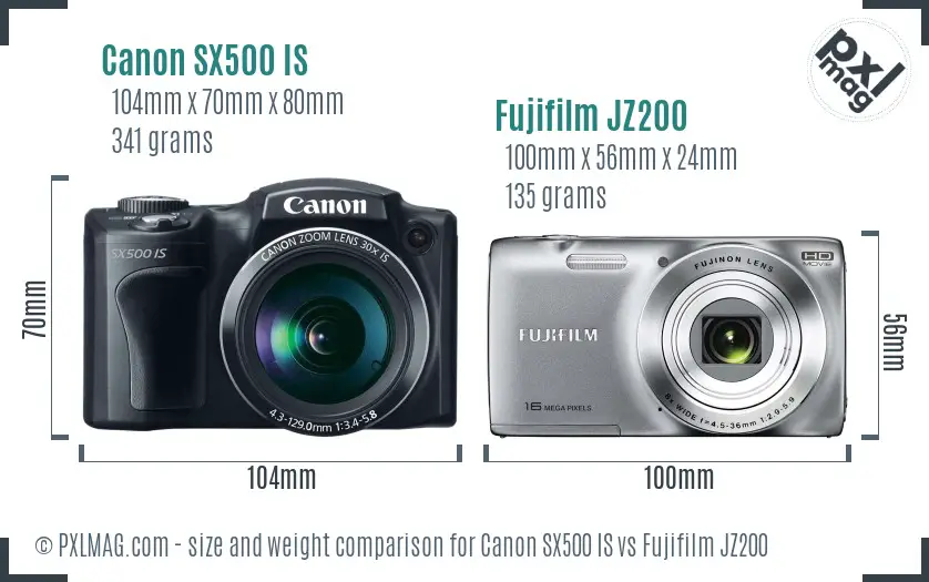 Canon SX500 IS vs Fujifilm JZ200 size comparison