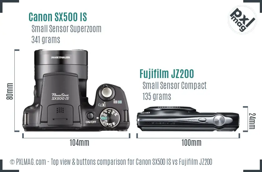 Canon SX500 IS vs Fujifilm JZ200 top view buttons comparison