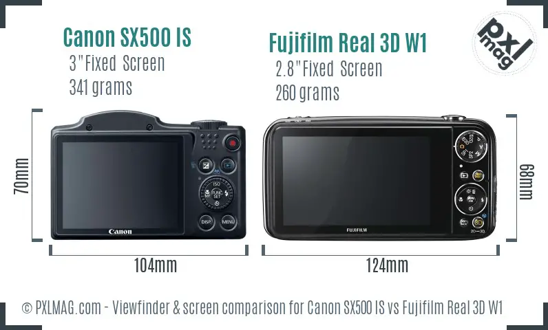 Canon SX500 IS vs Fujifilm Real 3D W1 Screen and Viewfinder comparison