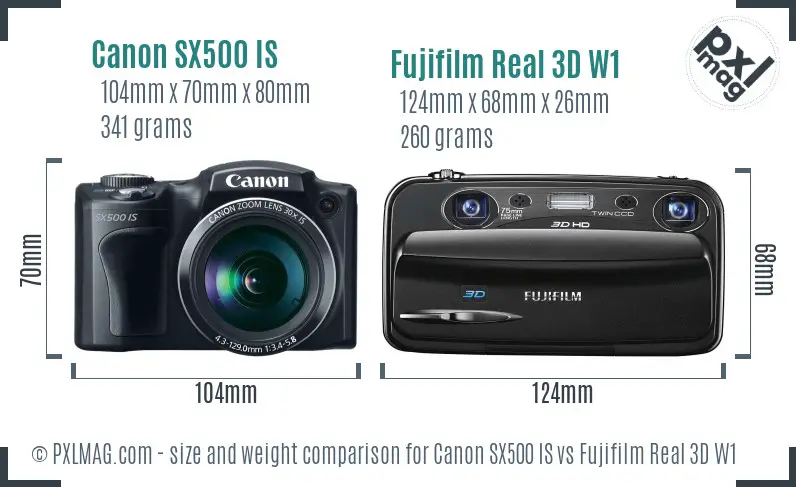 Canon SX500 IS vs Fujifilm Real 3D W1 size comparison