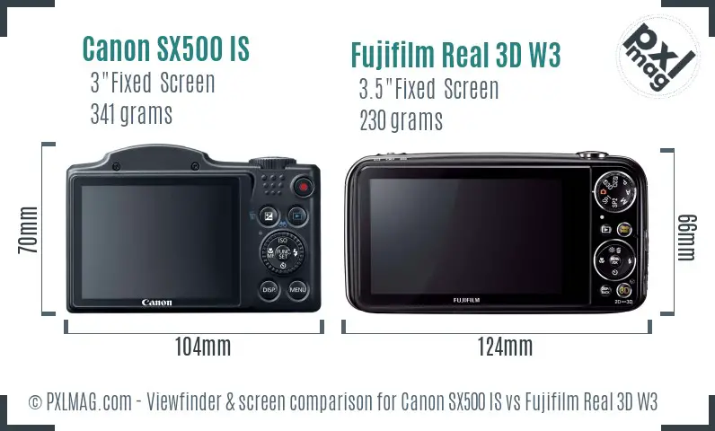 Canon SX500 IS vs Fujifilm Real 3D W3 Screen and Viewfinder comparison