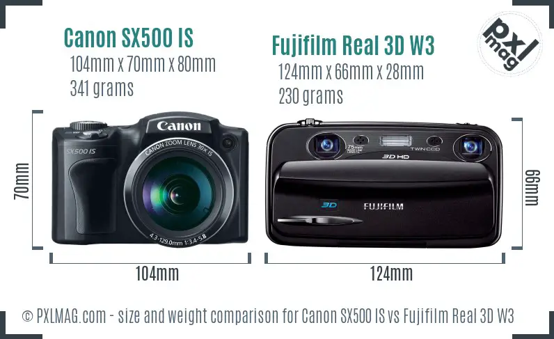Canon SX500 IS vs Fujifilm Real 3D W3 size comparison Canon SX500 IS vs Fujifilm Real 3D W3 size comparison