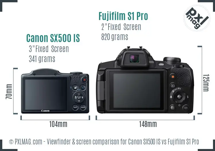 Canon SX500 IS vs Fujifilm S1 Pro Screen and Viewfinder comparison