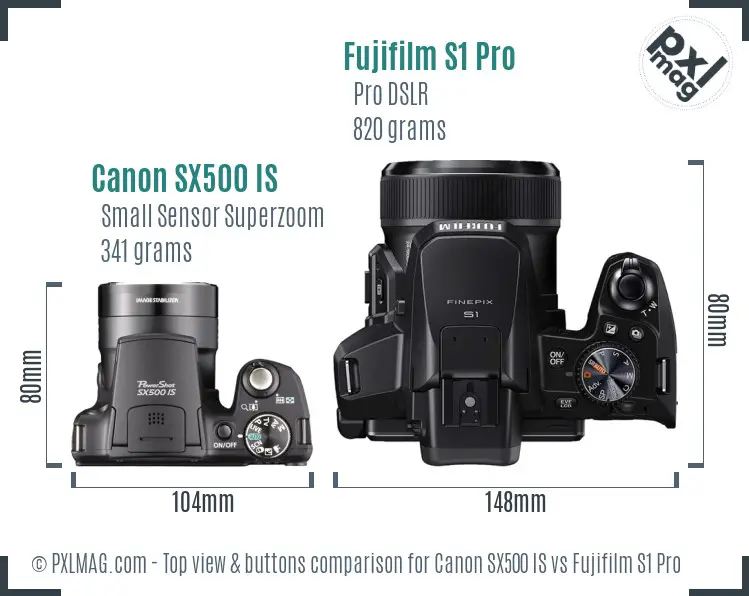 Canon SX500 IS vs Fujifilm S1 Pro top view buttons comparison