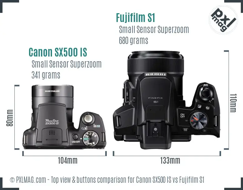 Canon SX500 IS vs Fujifilm S1 top view buttons comparison