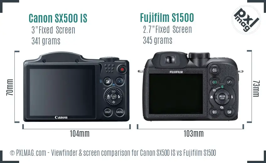 Canon SX500 IS vs Fujifilm S1500 Screen and Viewfinder comparison