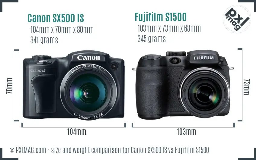 Canon SX500 IS vs Fujifilm S1500 size comparison