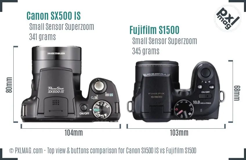 Canon SX500 IS vs Fujifilm S1500 top view buttons comparison