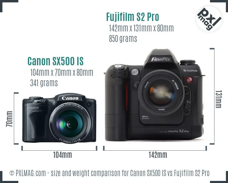 Canon SX500 IS vs Fujifilm S2 Pro size comparison Canon SX500 IS vs Fujifilm S2 Pro size comparison