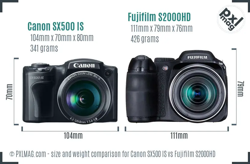 Canon SX500 IS vs Fujifilm S2000HD size comparison Canon SX500 IS vs Fujifilm S2000HD size comparison