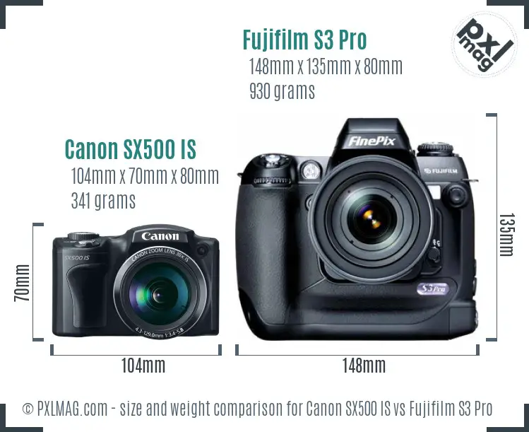 Canon SX500 IS vs Fujifilm S3 Pro size comparison