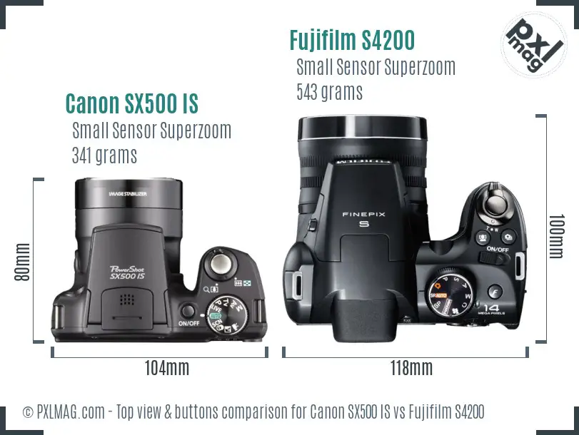 Canon SX500 IS vs Fujifilm S4200 top view buttons comparison