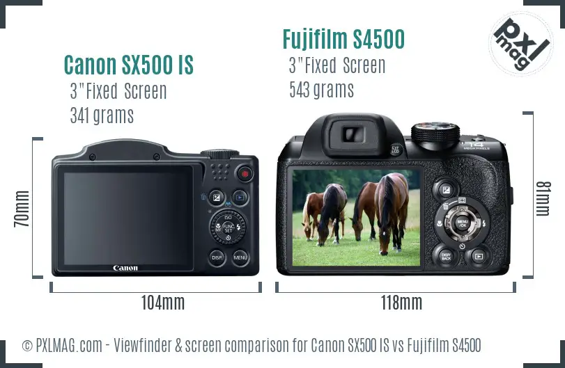 Canon SX500 IS vs Fujifilm S4500 Screen and Viewfinder comparison