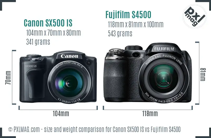 Canon SX500 IS vs Fujifilm S4500 size comparison