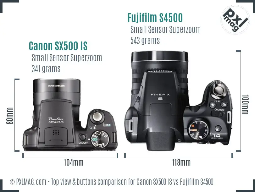 Canon SX500 IS vs Fujifilm S4500 top view buttons comparison