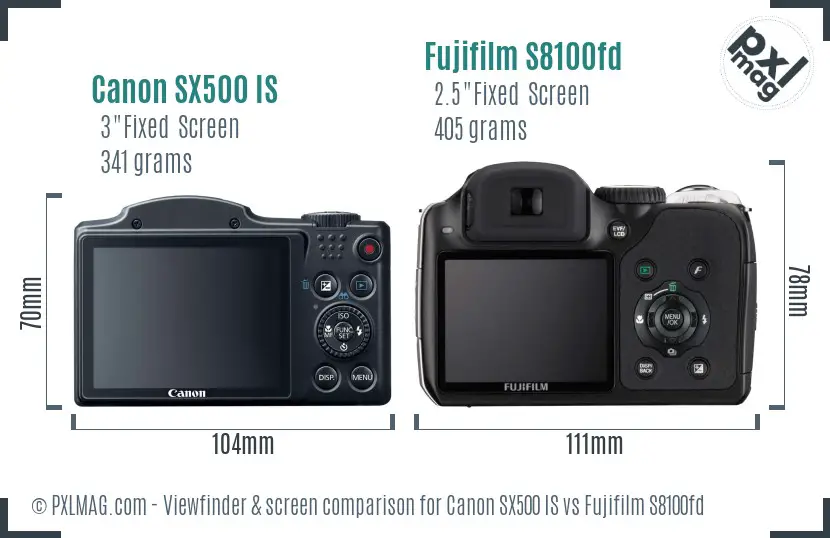 Canon SX500 IS vs Fujifilm S8100fd Screen and Viewfinder comparison