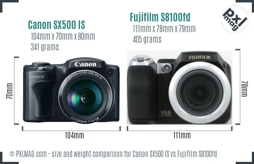 Canon SX500 IS vs Fujifilm S8100fd size comparison