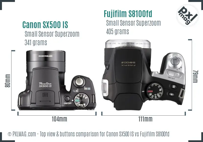 Canon SX500 IS vs Fujifilm S8100fd top view buttons comparison