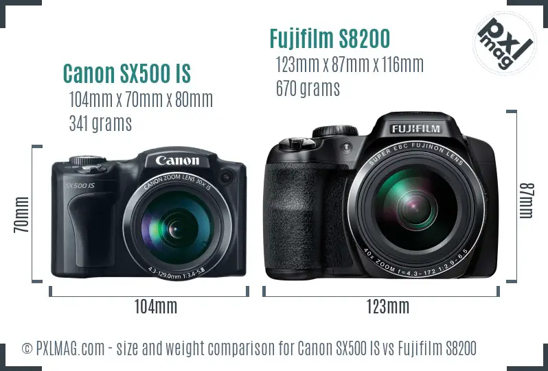 Canon SX500 IS vs Fujifilm S8200 size comparison