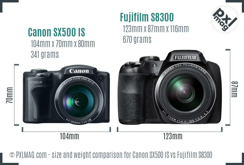 Canon SX500 IS vs Fujifilm S8300 size comparison