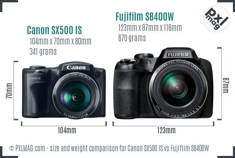 Canon SX500 IS vs Fujifilm S8400W size comparison